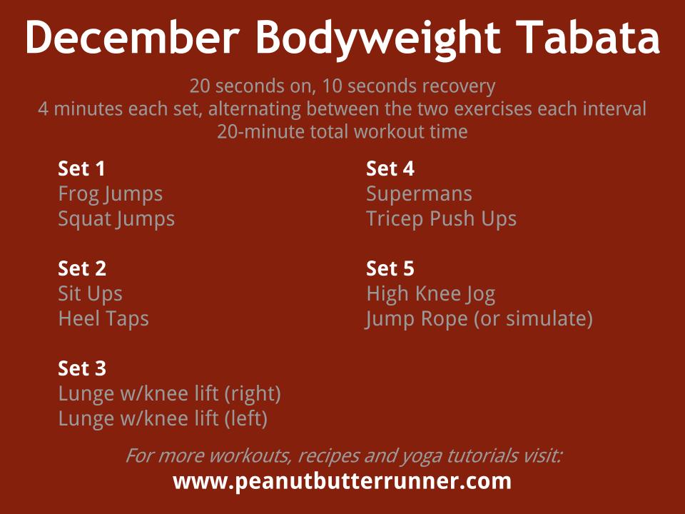 December Bodyweight Tabata Workout Peanut Butter Runner