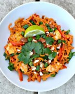 Sweet Potato Noodle Bowls with Coconut Curry Almond Butter Sauce and Shrimp