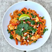 Sweet Potato Noodle Bowls with Coconut Curry Almond Butter Sauce and Shrimp
