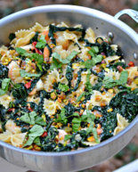 Kale + Pistachio Shrimp Pasta Skillet