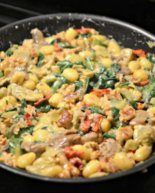 Sausage, Mushroom, Spinach and Artichoke Gnocchi Skillet – All Ingredients from Trader Joe’s!
